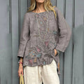Women's Vintage Floral Print Casual Linen Shirt artswardrobe