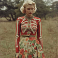 Comstylish Women's Retro Rose Skull Anatomy Cozy Knitted Sweater Cardigan