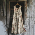 Women's Vintage Flower Print Linen Blend Midi Dress artswardrobe