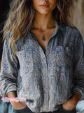 Women's Vintage Folk Floral Art Print Long Sleeve Comfortable Cotton S
