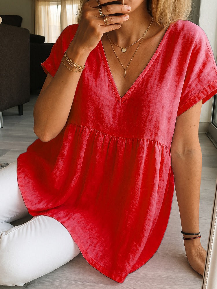 Women's Solid Color Linen T-shirt artswardrobe