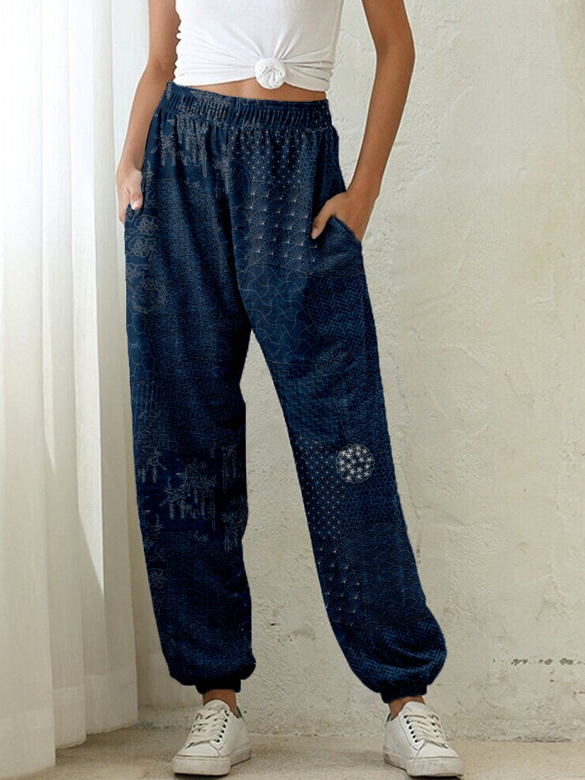 Comstylish Japanese Traditional Sashiko Art Comfy Sweatpants