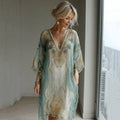 Vintage Marble Texture Collection Retro Bohemia Women Style Gradient Gilded Pattern Linen Dress artswardrobe