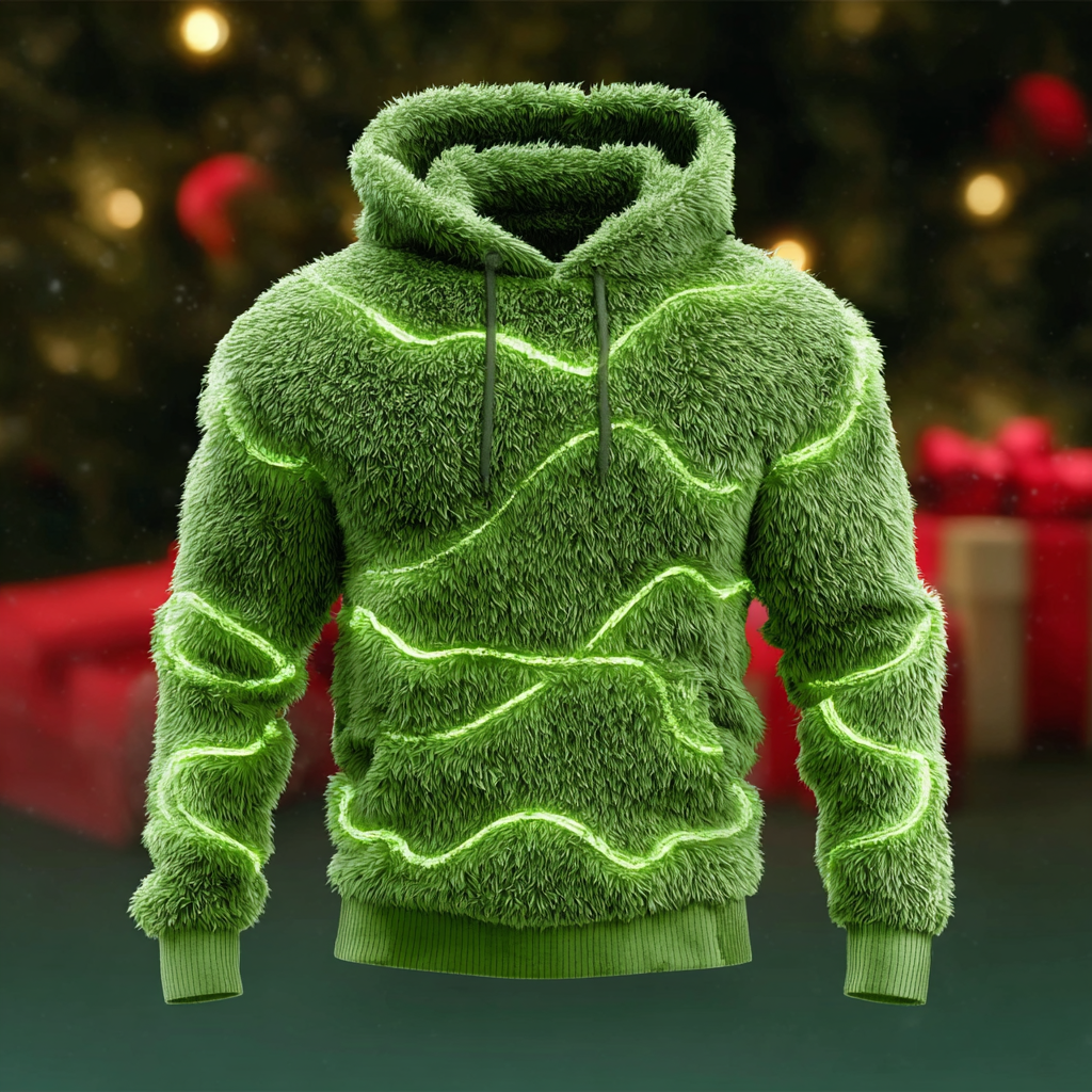 Comstylish Christmas Lights Design Men's Winter Warm Flannel Sweatshirt