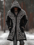 Men's Viking Style Celtic Knot Thick Needle Hooded Long Cardigan Sweater artswardrobe
