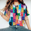 Colorful Pop Art Style Cats Pattern T-shirt elevenforest