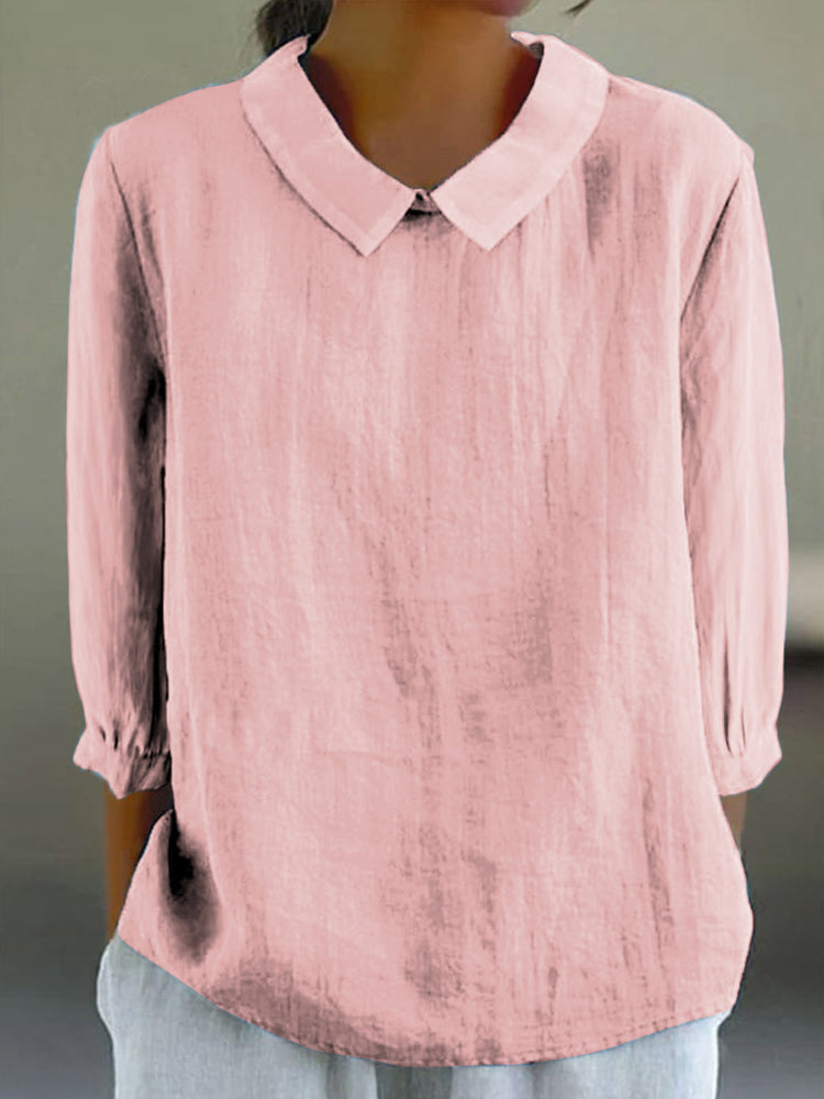 Comstylish Loose Lapel Seven Sleeve Linen Blend Cozy Shirt