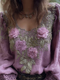 Comstylish Boho Lavender Roses Fiber Art Comfy Linen Tunic