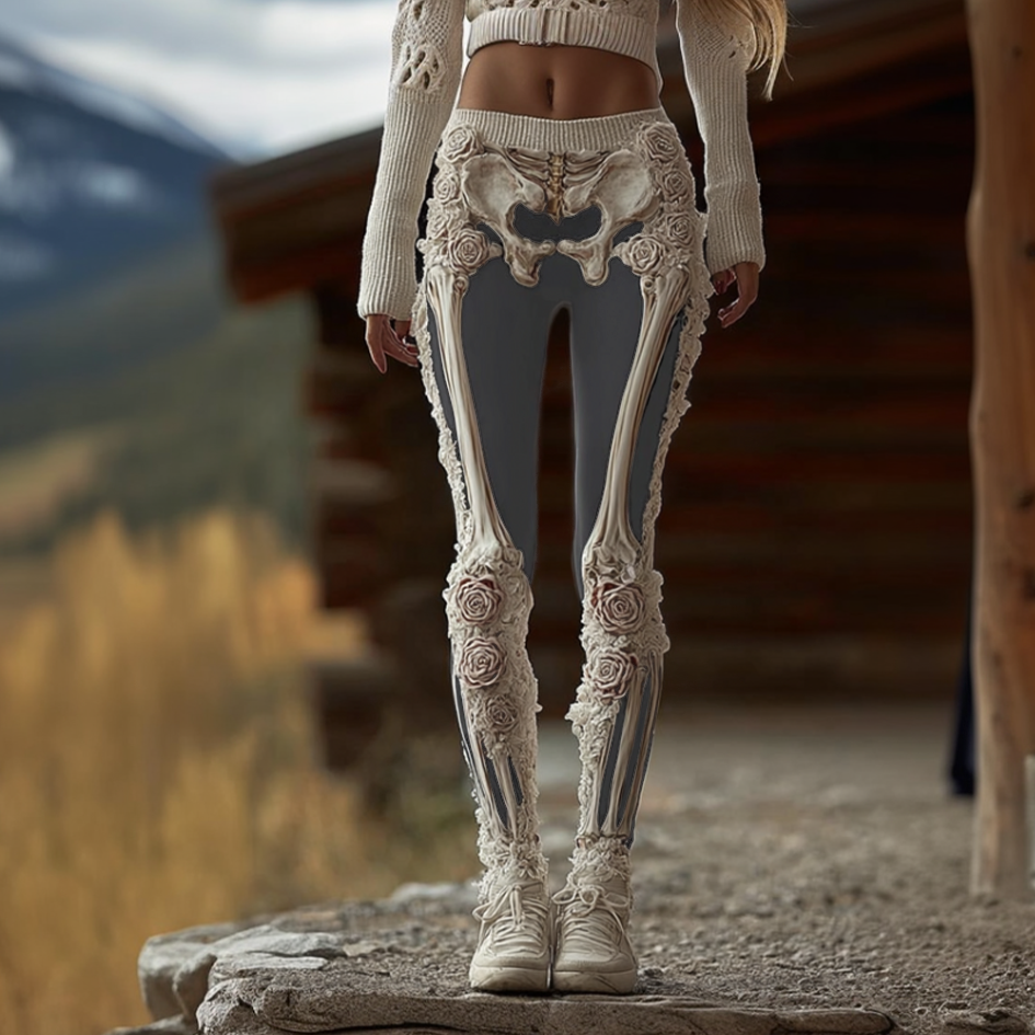 Comstylish Women's Anatomical Style Dark Halloween-themed Knitted Tight-fitting Leggings.