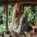 Vintage Bohemian Floral Art Cotton Linen Casual Shirt artswardrobe