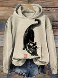 Lovely Black Cat Art Graphic Vintage Cozy Hoodie elevenforest