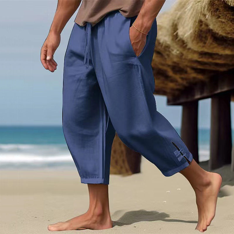Men's Solid Color Pocket Casual Linen Pants artswardrobe