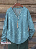 Women's Abstrct Art Print 100% Cotton Casual V-neck Long Sleeve Shirt