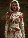 Comstylish Halloween Skeleton&red Rose Elegant Bandage Hoodie Dress
