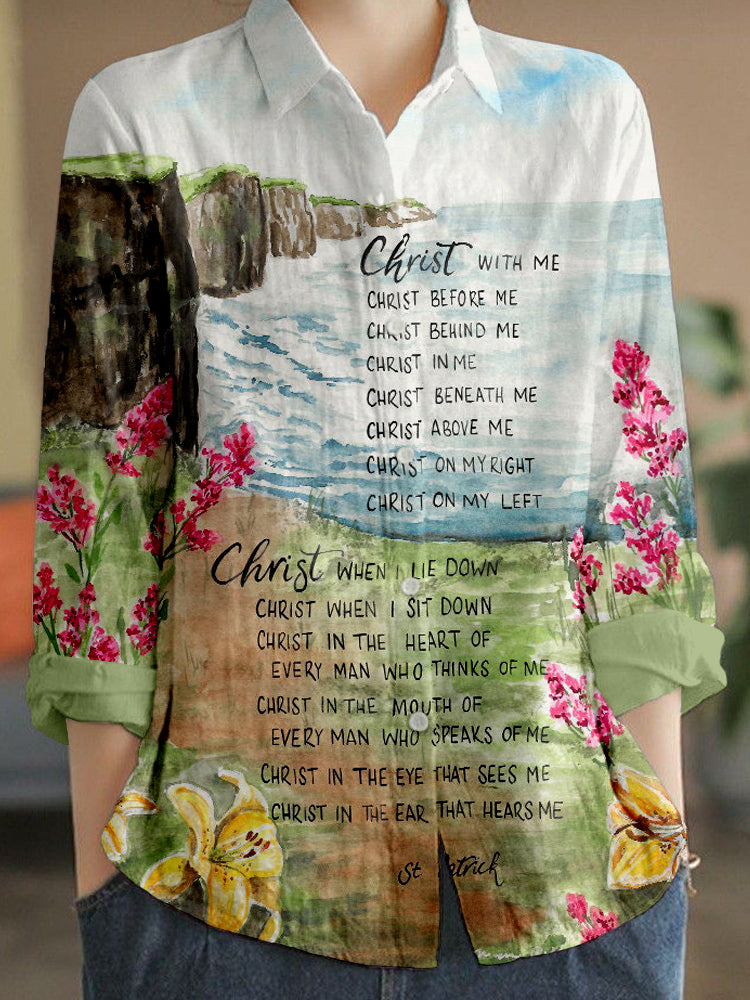 Comstylish St. Patrick Prayer And Cliffs Of Moher Print Comfy Shirt