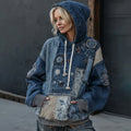 Comstylish Vintage Boho Floral Embroidered Patchwork Hoodie