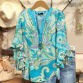 Women's Ethnic Paisley Floral Art Print Casual Ruffle Sleeve Top