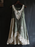 Vintage Lace Patchwork Cozy Linen Tank Dress artswardrobe