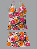 Women's Summer Floral Print Suspender Shirred Swimsuit Set