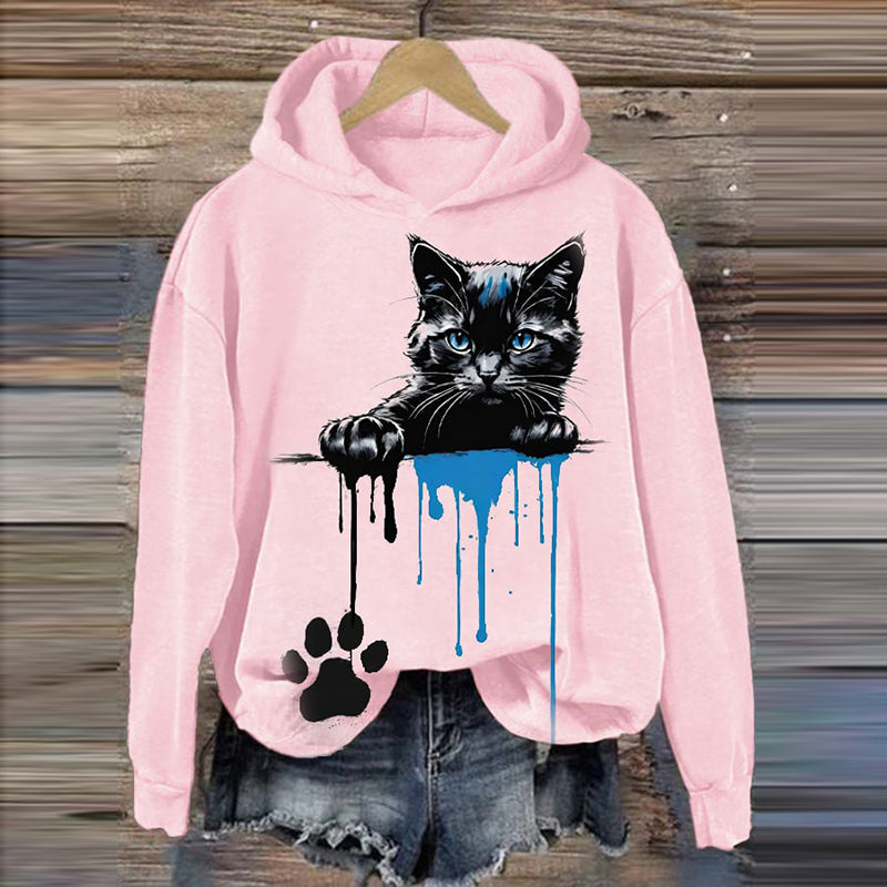 Women's Cute Cat Printed Hooded Sweatshirt elevenforest