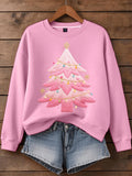 Comstylish Women's Pink Christmas Tree Embroidered Sweatshirt