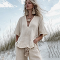 Women's V Neck Casual Linen Top artswardrobe