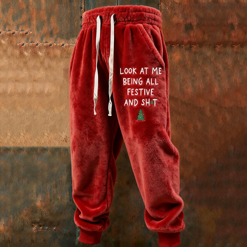 Comstylish Men's Funny Slogan Plush Casual Pants