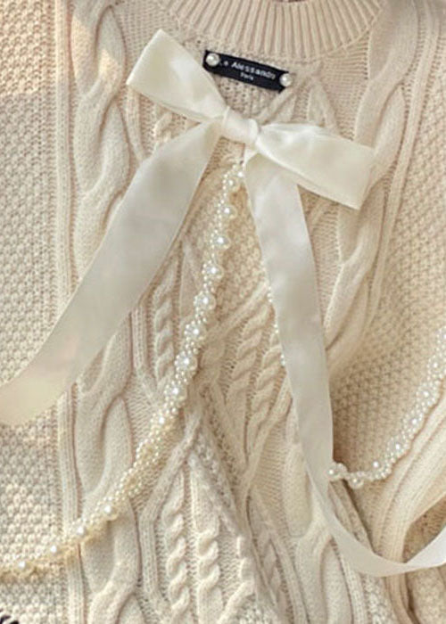 Diy Apricot Bow Hole Knit Sweaters Spring