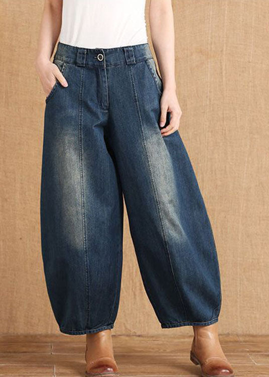 Diy Blue Pockets Button Lantern Fall Denim Pants