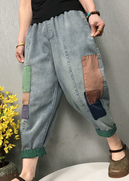 Diy Blue Patch Applique Denim Pants Spring