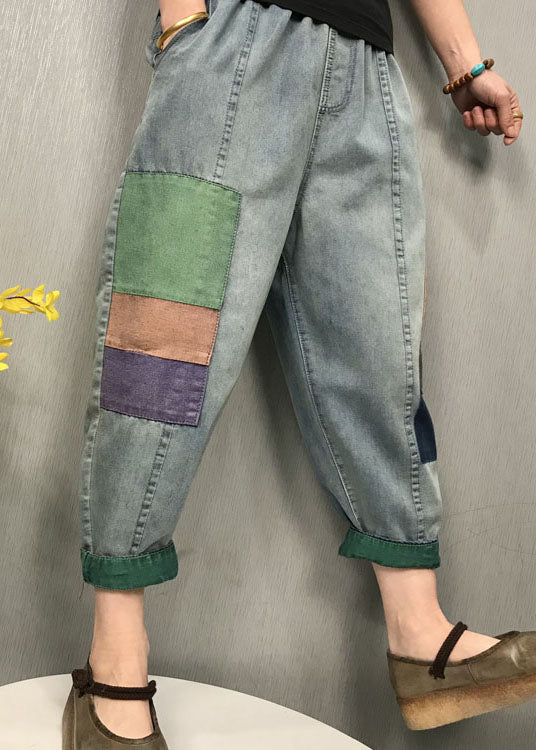 Diy Blue Patch Applique Denim Pants Spring