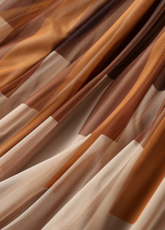 Diy Chocolate High Waist Print Pleated Fall Skirt