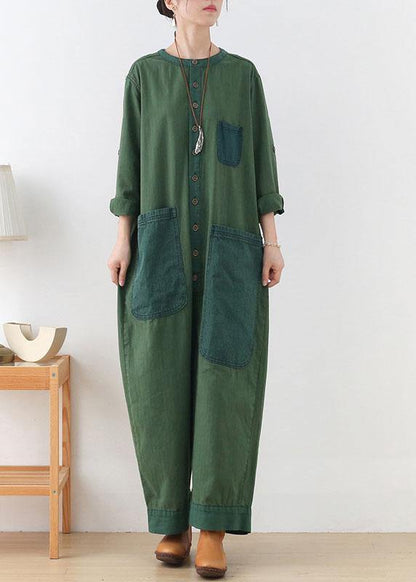 Diy Green Retro Fall Denim Romper Outfit