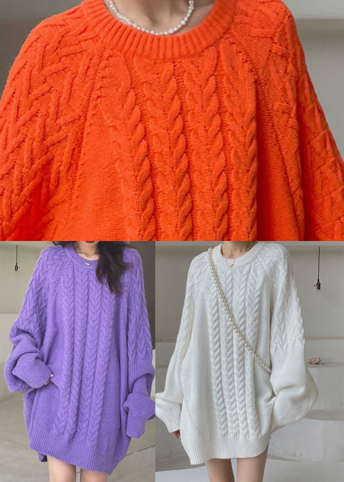 Diy Orange O-neck Cozy Knitted Dress Winter