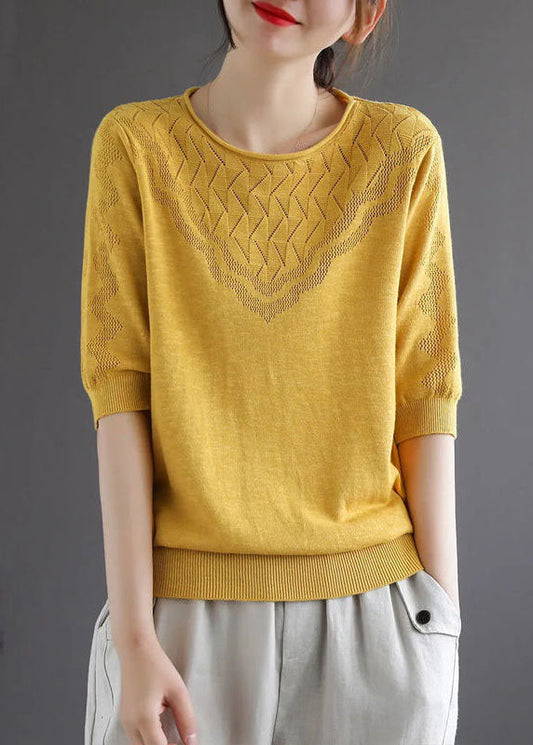 Diy Yellow Hollow Out Hole Fall Sweater