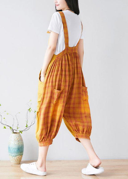 Diy Yellow Pockets Patchwork Plaid Fall Outfits Rompers Cotton