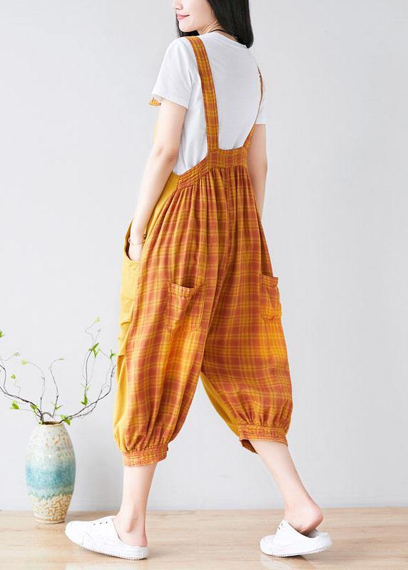 Diy Yellow Pockets Patchwork Plaid Fall Outfits Rompers Cotton