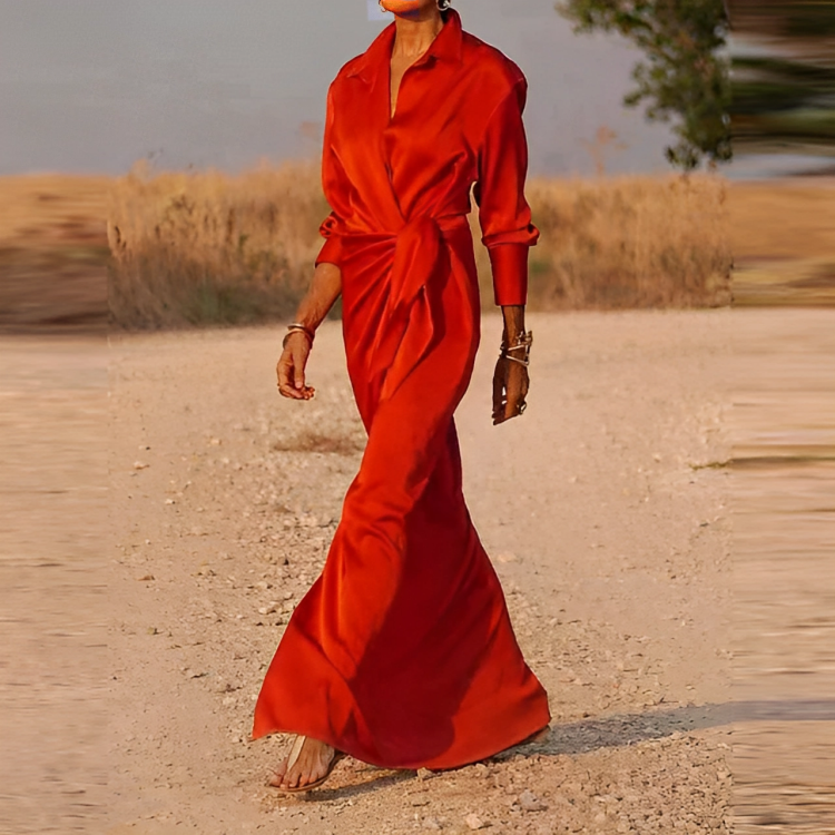 KS | Long-sleeved maxi dress with lapels and slim fit