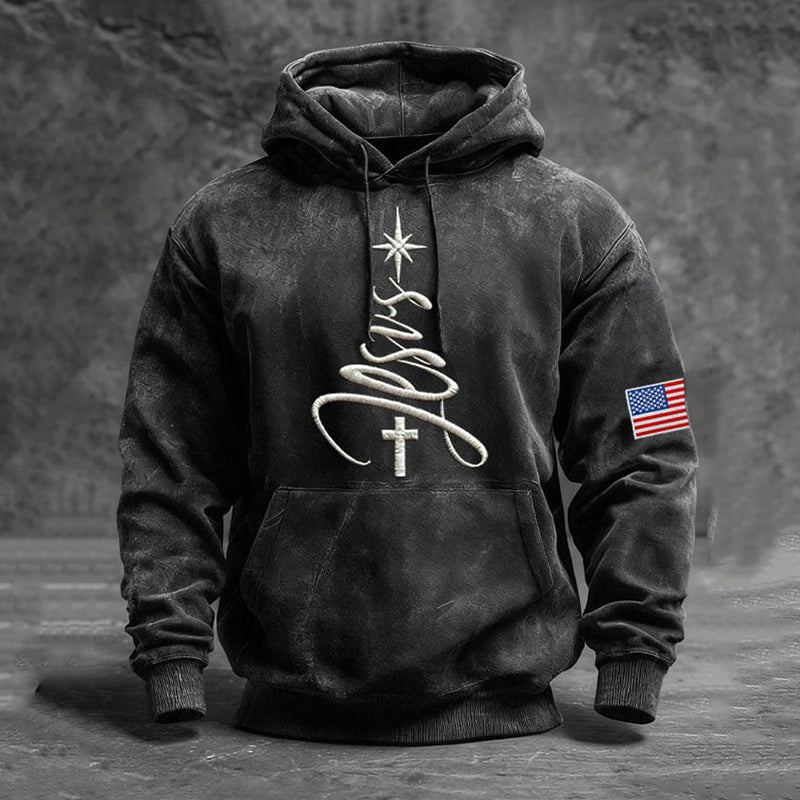 Comstylish Men's Retro Christmas Faith Pattern Casual Hoodie
