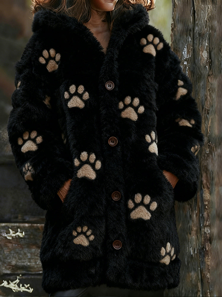 Soft Cat Paw Pad Plush Long Hooded Cardigan elevenforest