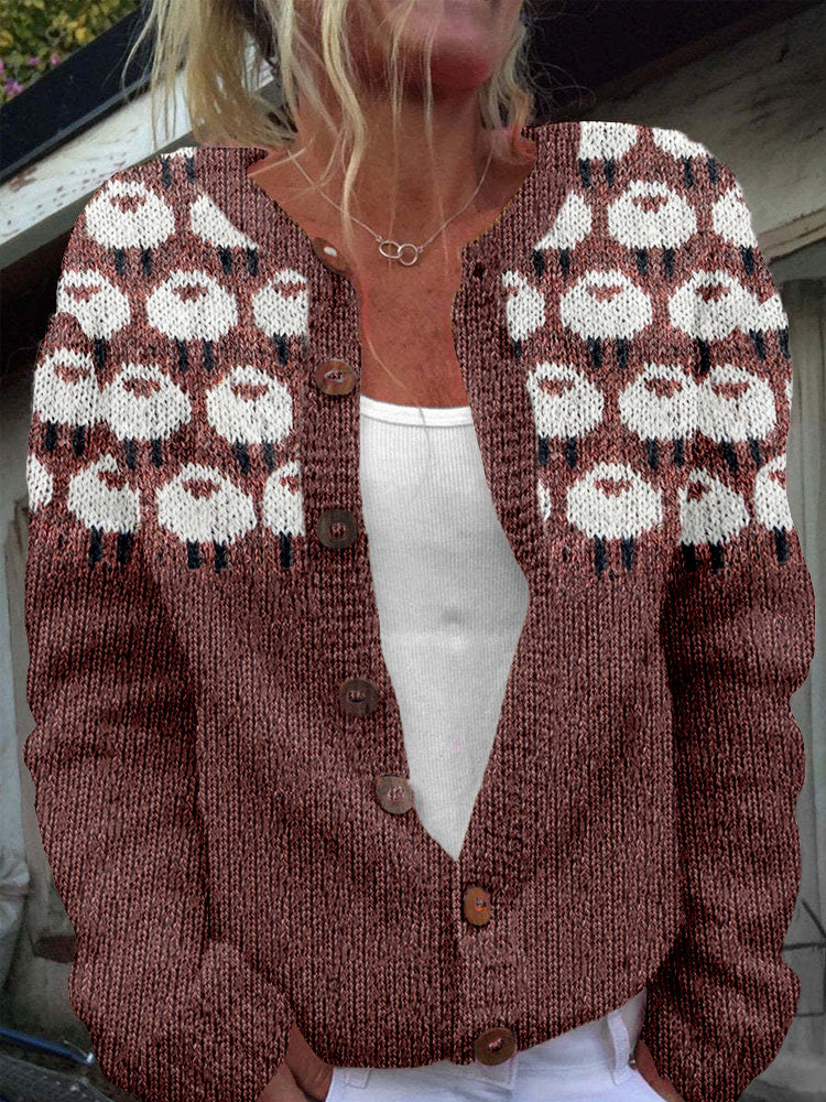 Lovely Sheep Knit Pattern Cozy Knit Cardigan elevenforest