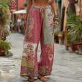 Classic Retro Rose And Floral Patchwork Art Linen Pants artswardrobe