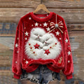 Christmas Sleeping Cats Stars Embroidered Cozy Plush Sweatshirt elevenforest