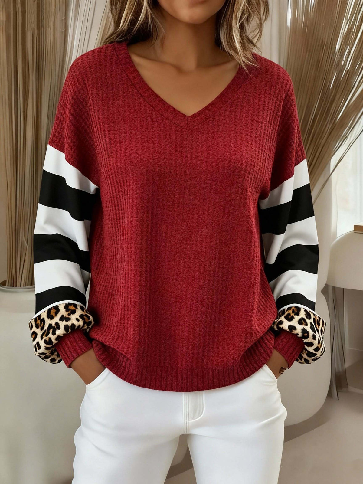 Women'S Casual Contrast Color Long-Sleeved Sweatshirt 