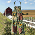 Insect Wildflower Floral Patchwork Print Linen Jumpsuit artswardrobe