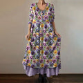 Vintage Purple Floral Pattern Alzheimer's Awareness Button Up Maxi Dress artswardrobe