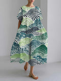 Comstylish Japanese Floral Pattern Short Sleeve Midi Dress