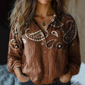 Comstylish Women's Vintwomen's Vintage Brown Ethnic Paisley Print Casual Shirtage Paisley Gradient Print Casual Shirt