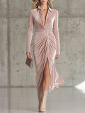 Glittering Vintage Pink Velvet Midi Dress