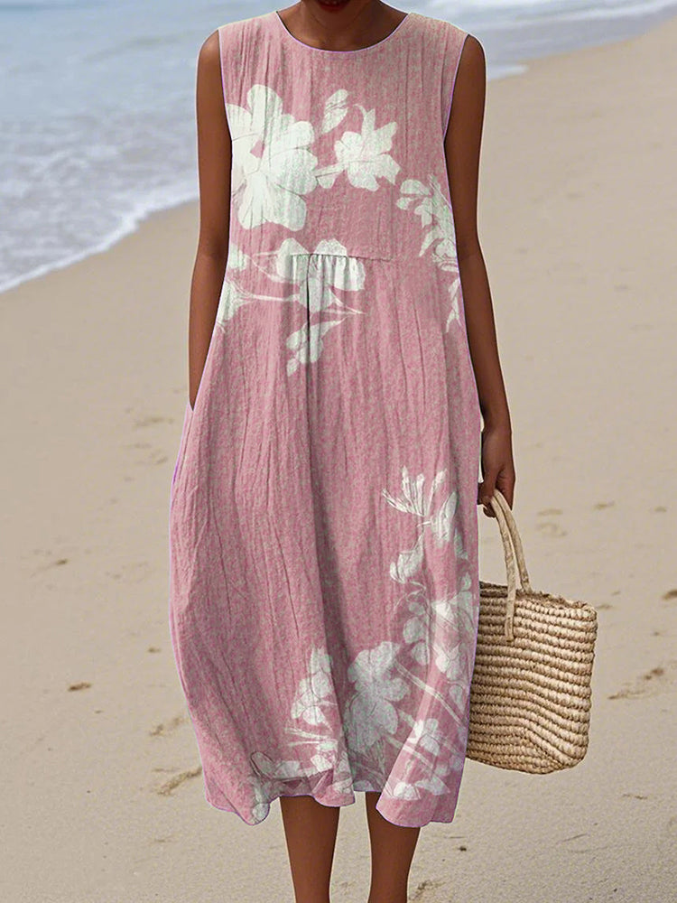 Vintage Loose Floral Art Linen Tank Dress artswardrobe